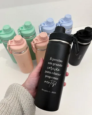 Botella térmica deportiva grabada en láser